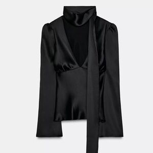 Zara Satin Effect Scarf Shirt
